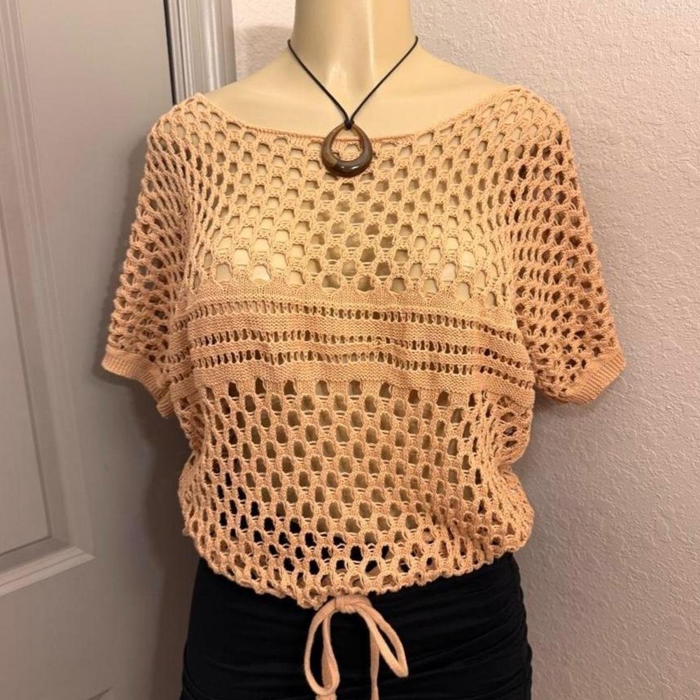 Venus tan crochet top with openwork design!